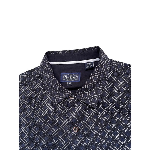 Nat Nast shirt men XL Luxury Originals Blue 70% silk button up short sleeve - Picture 3 of 3